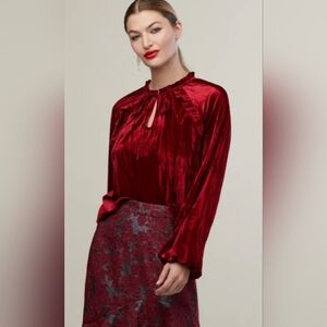 Rachel Parcell Deep Red Velvet Blouse- Stunning For The Holidays!!